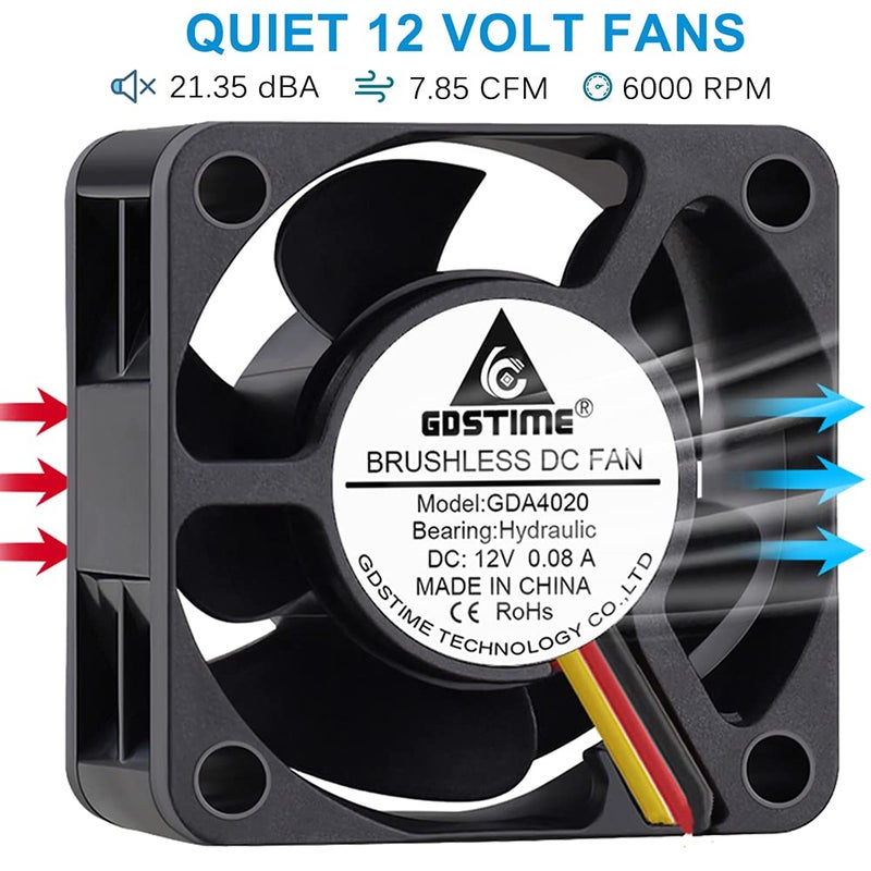 GDSTIME 40mm Fan, 12V 3Pin Fan, 40mm x 40mm x 20mm 4020 0.1A Brushless CPU Cooler - Image 3